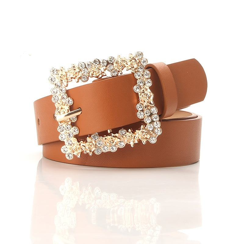 Alloy Rhinestone Pin Buckle Belt