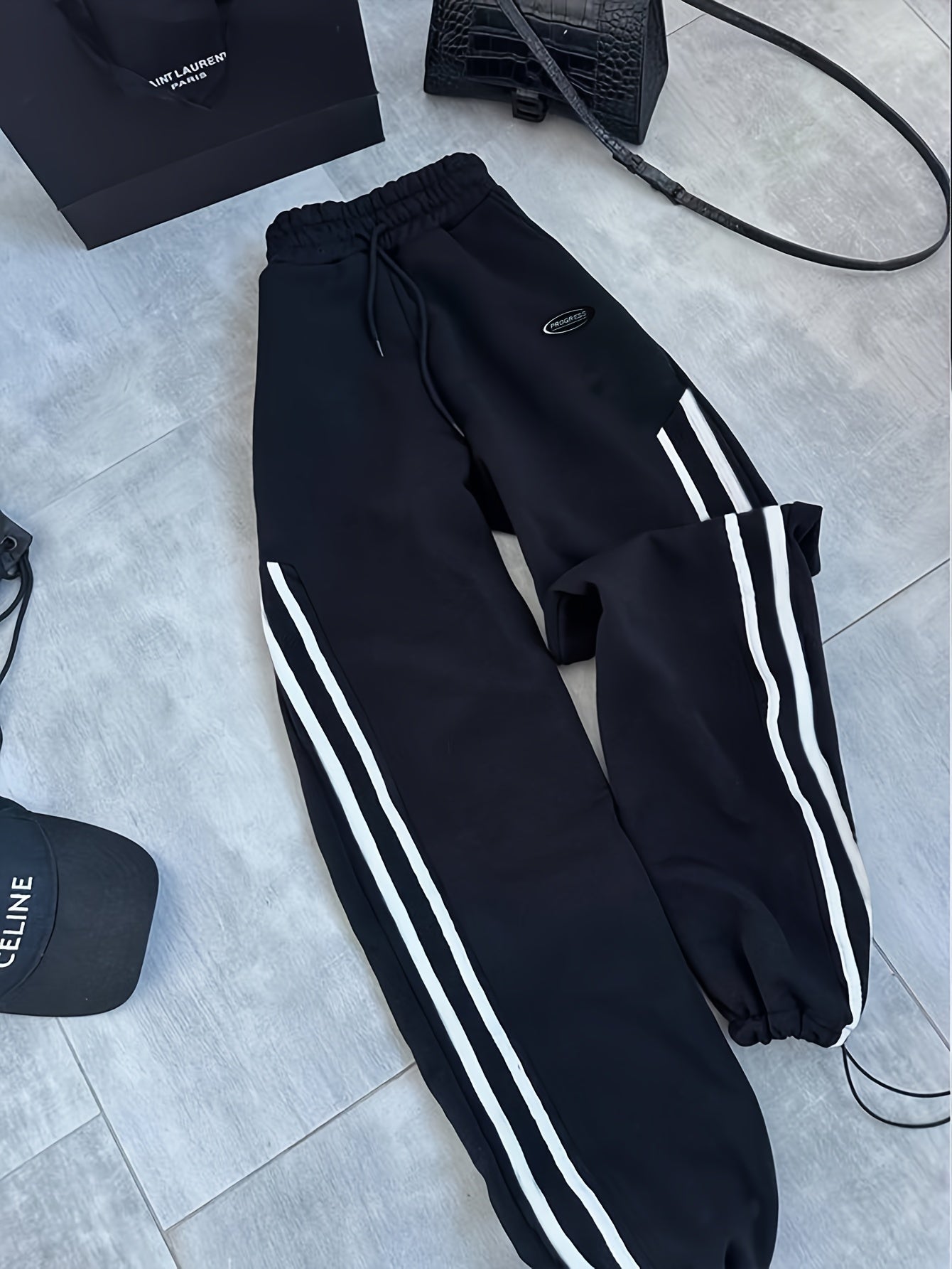 {2pcs} Striped Pants with High Waist and Elastic Waistband