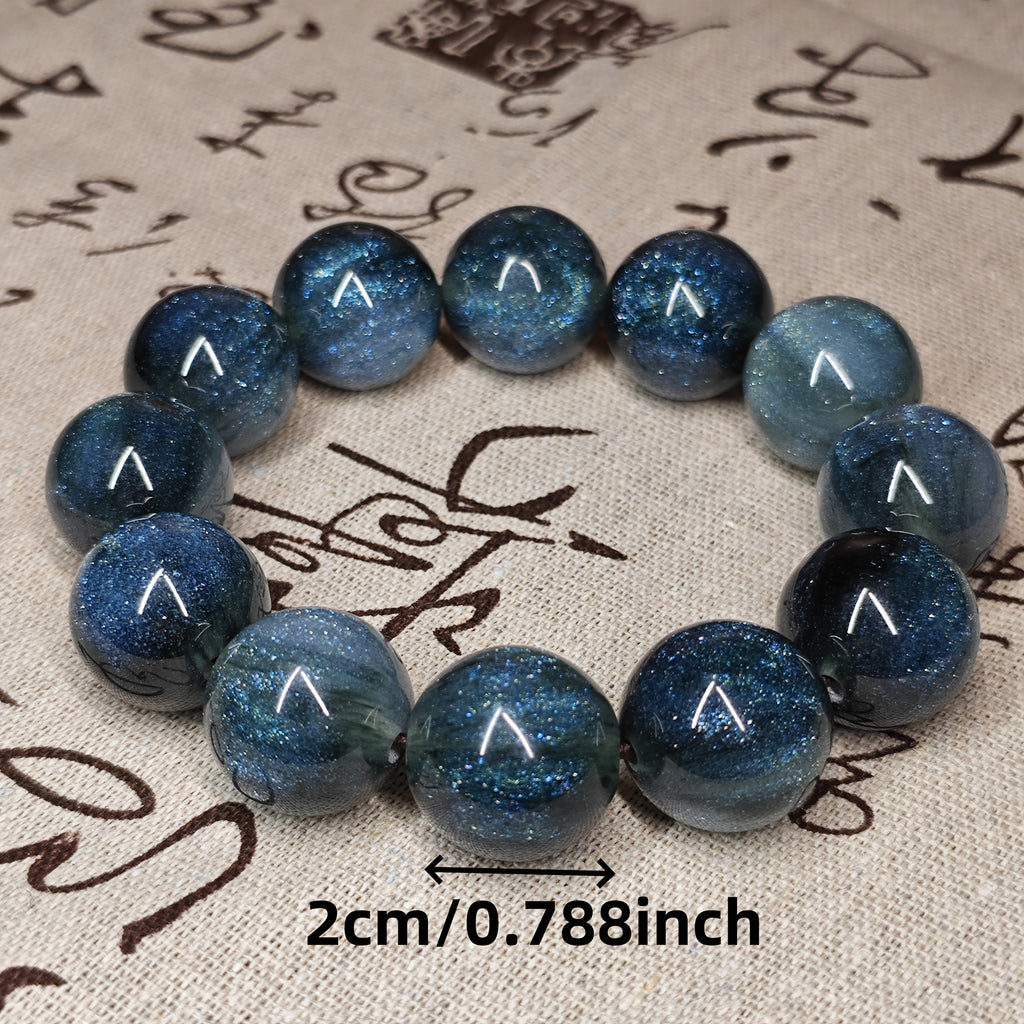20mm Gradient Blue Sea Willow Iron Tree Fossil Secreted Large Bead Stretch Bracelet