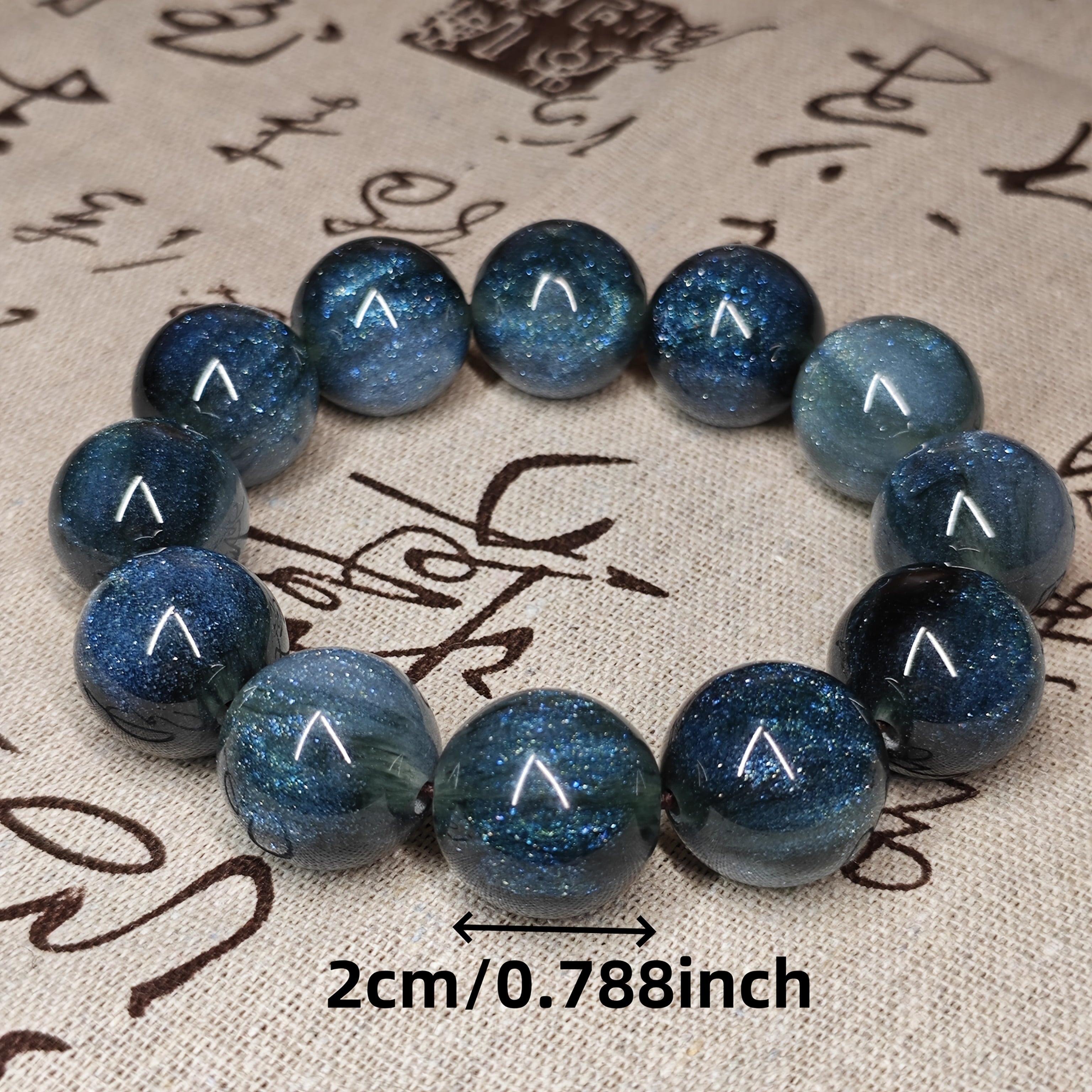 20mm Gradient Blue Sea Willow Iron Tree Fossil Secreted Large Bead Stretch Bracelet
