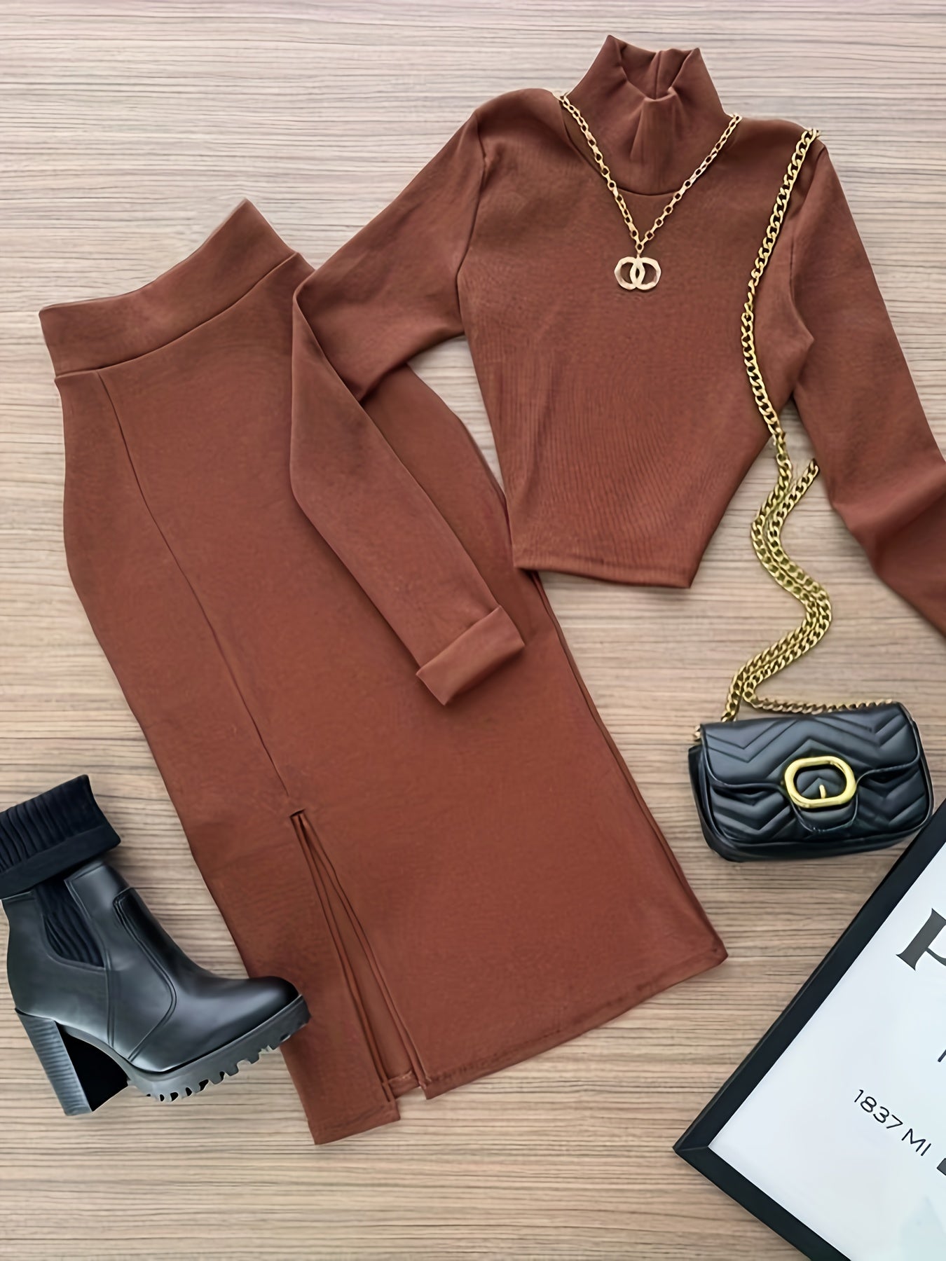 Long Sleeve Top Two-Piece Set with Skirt