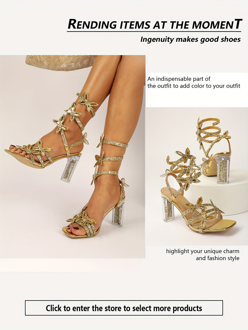 Crystal High Heel with Rhinestone & Butterfly Accent