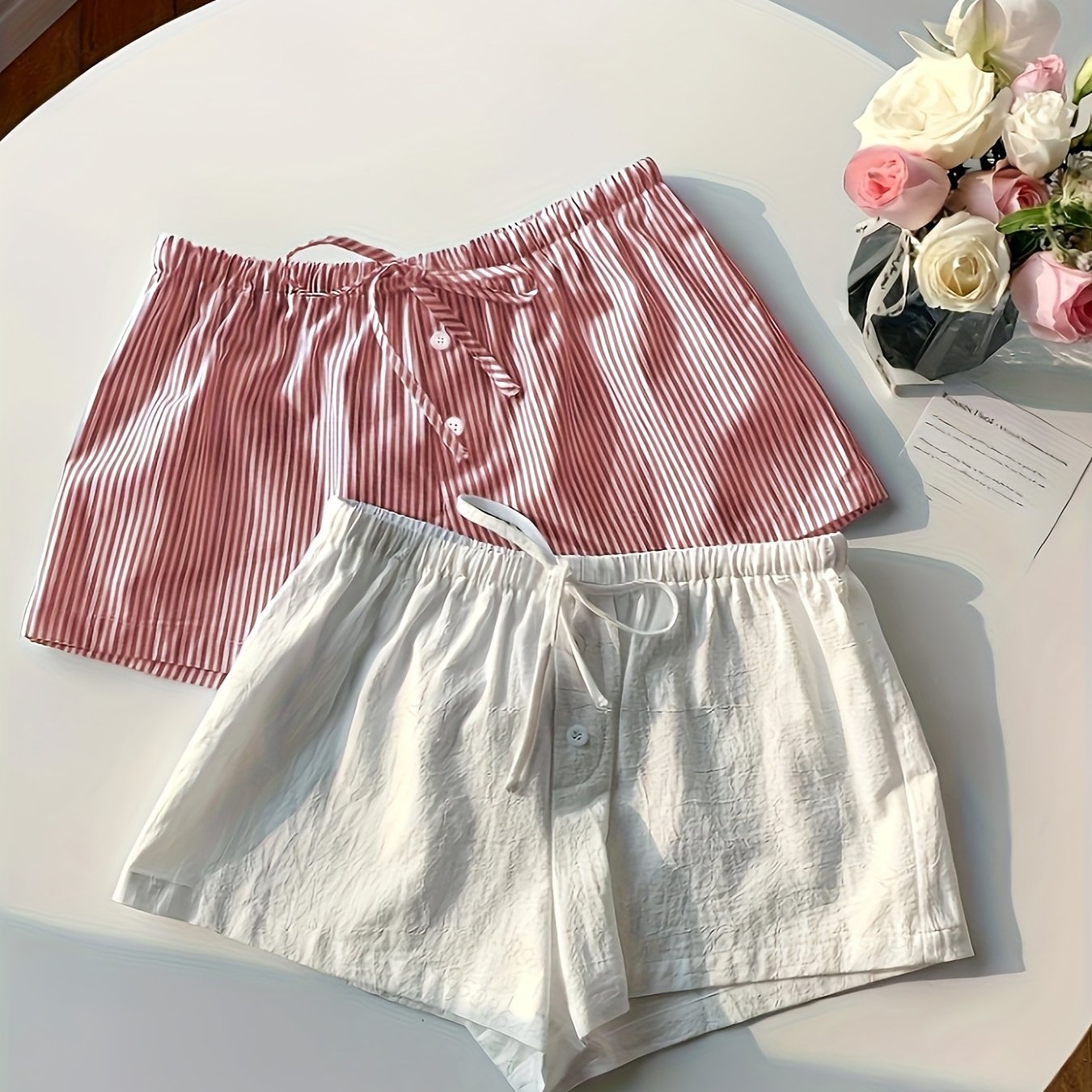 Drawstring Striped and Solid Color Shorts {2pcs}