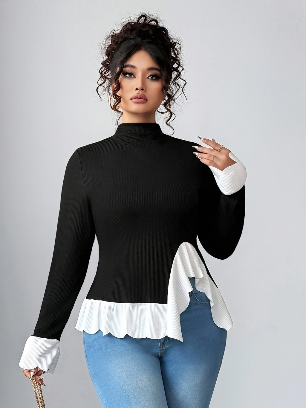 Elegant High Neck Long Sleeve Top