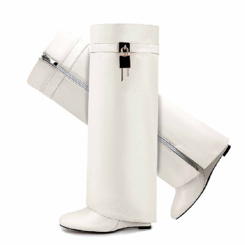 Chunky Block Heel Knee-High Boots with Full-Zipper Closure