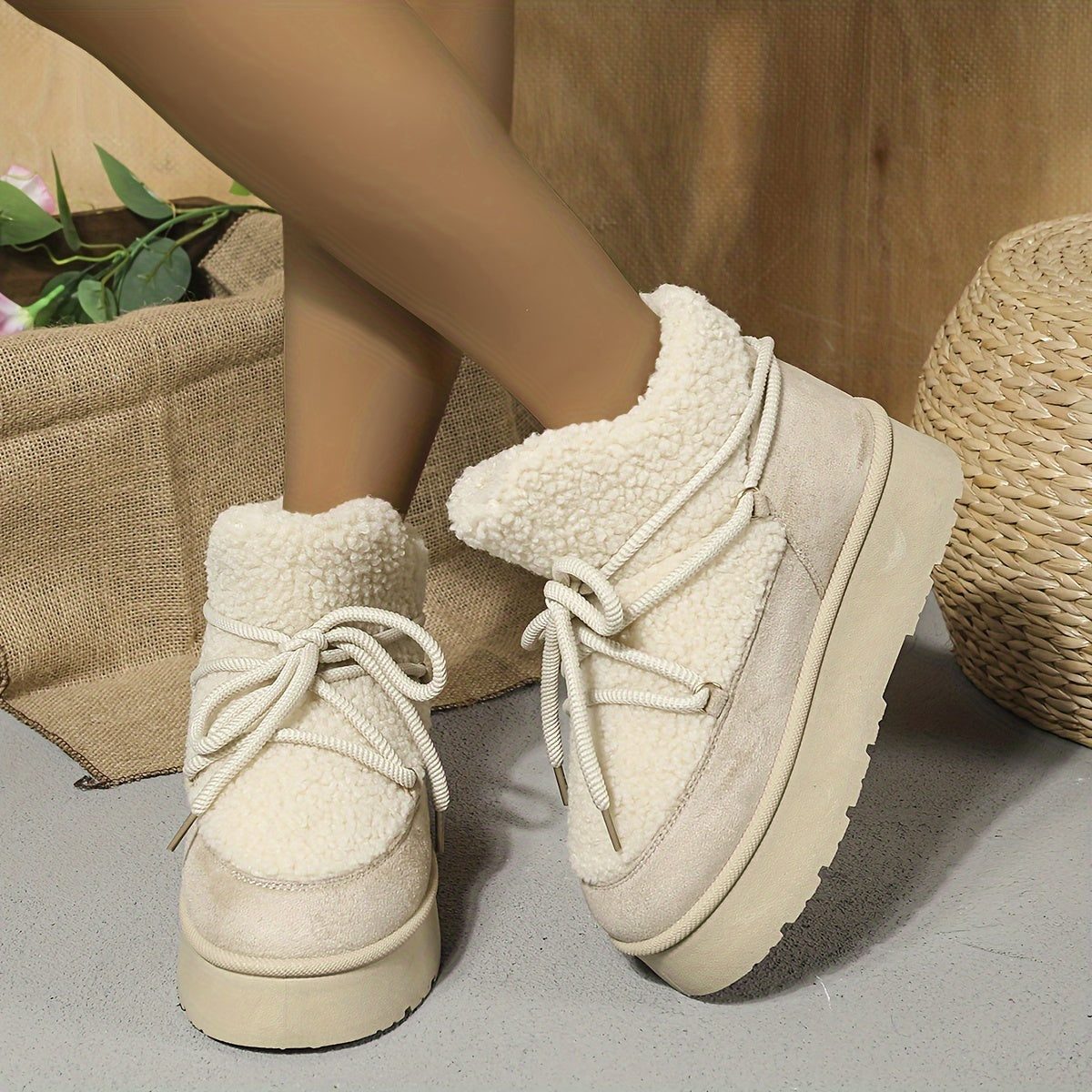 Winter Plush Furry Collar & Cuff Short Boots