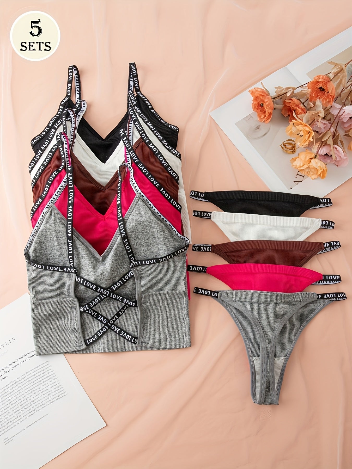 5 Sets of Comfortable And Breathable Fashionable Letter Lingerie Set