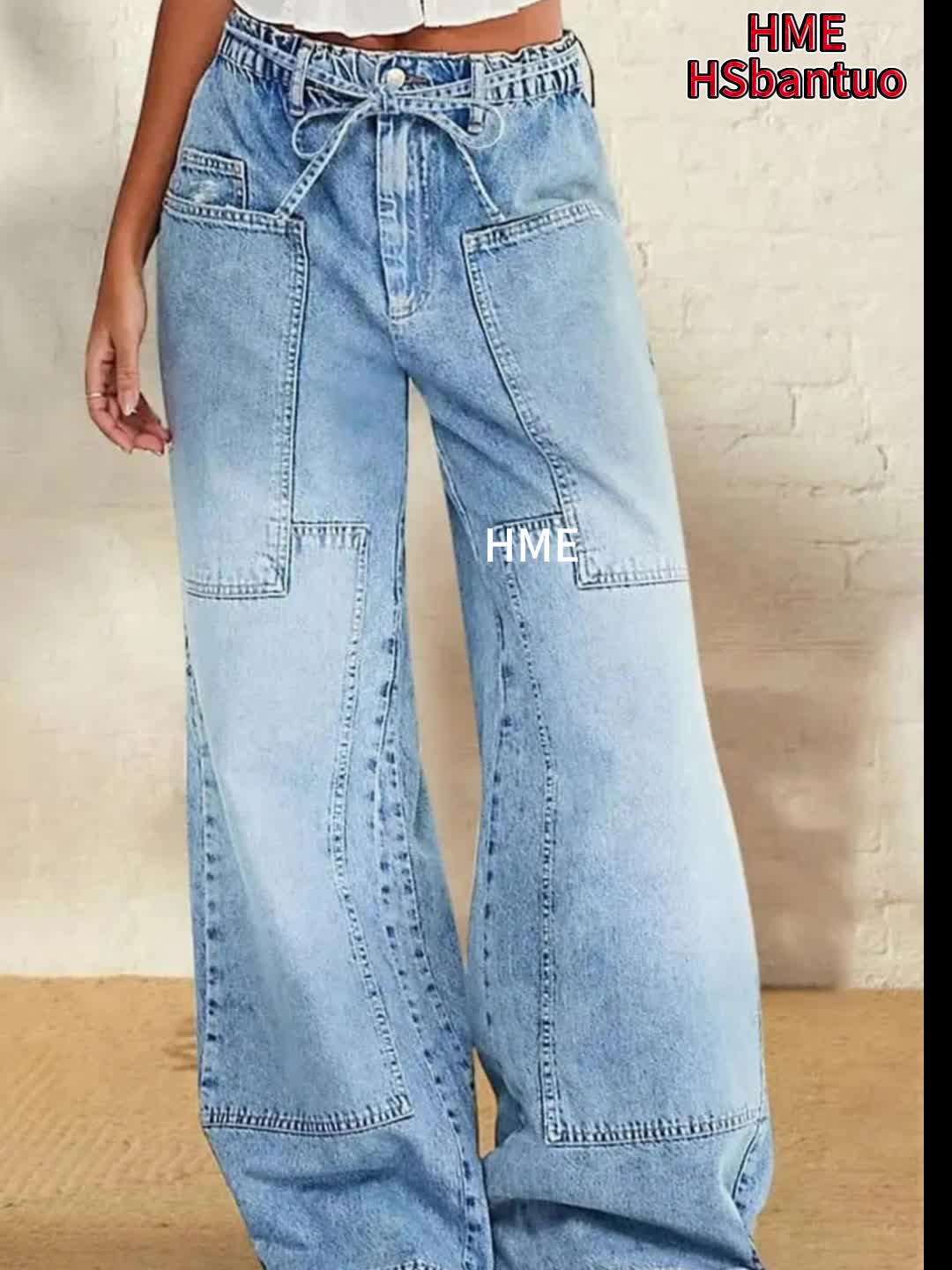 Non-Stretch Semi-Elastic Waist Pants