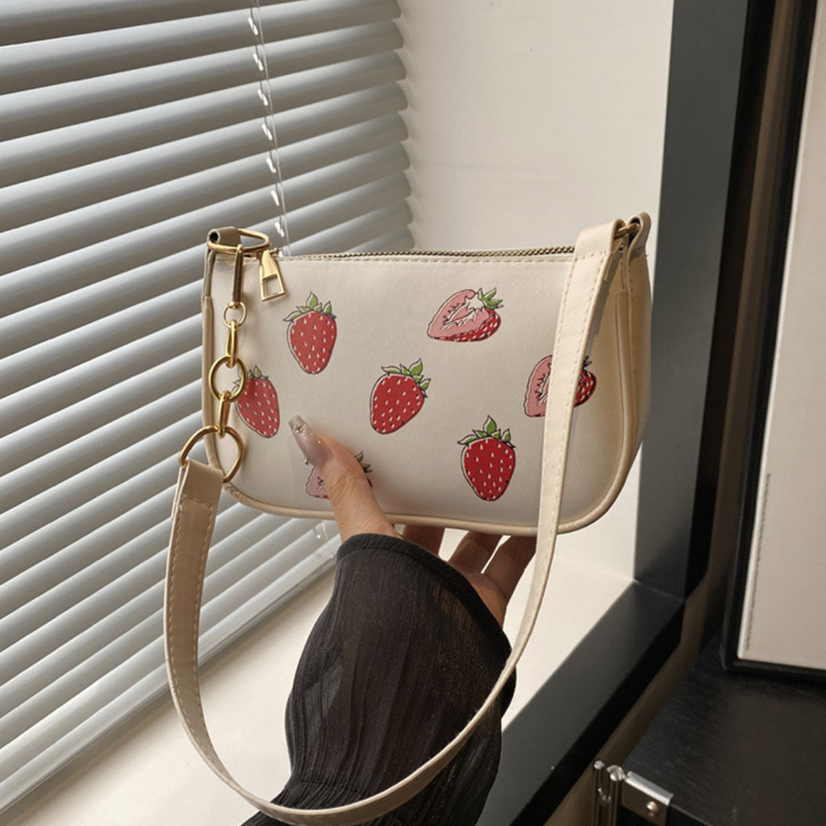 Strawberry Shoulder Bag with Adjustable Strap