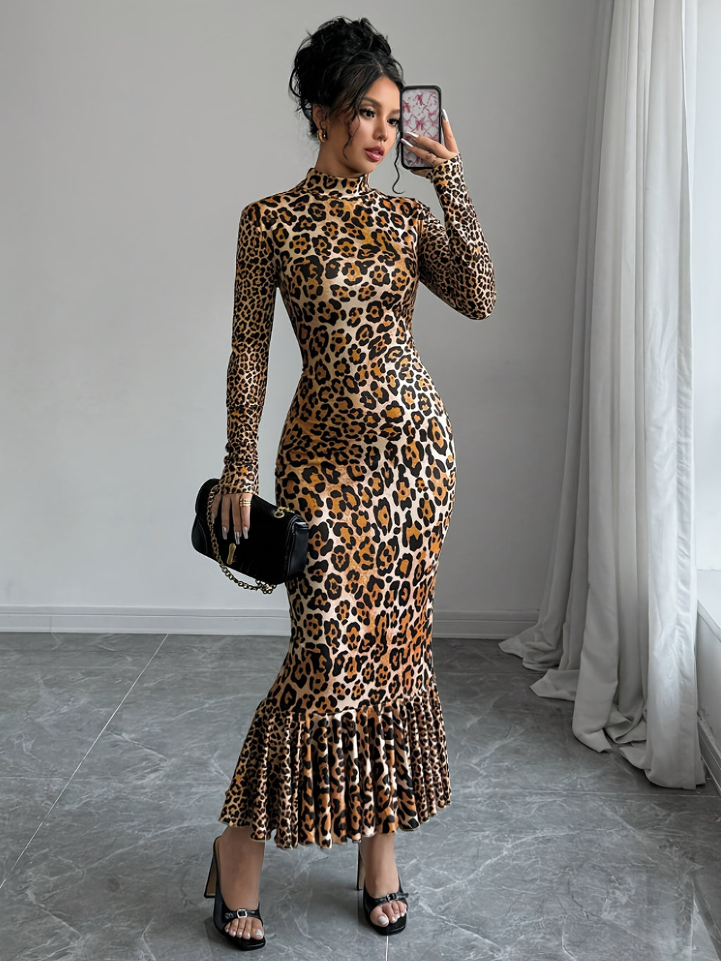 Leopard Print Women's Elegant Maxi Dress