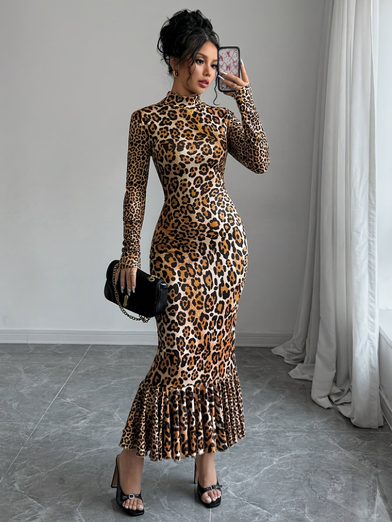Leopard Print Women's Elegant Maxi Dress