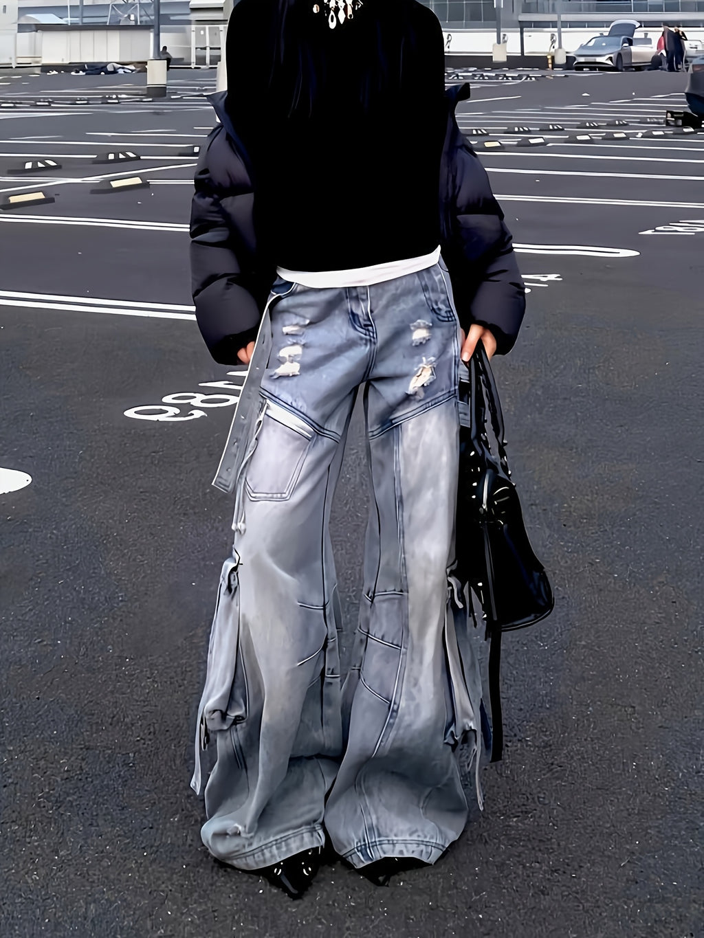 Cargo Faux Denim with Multiple Utility Pockets