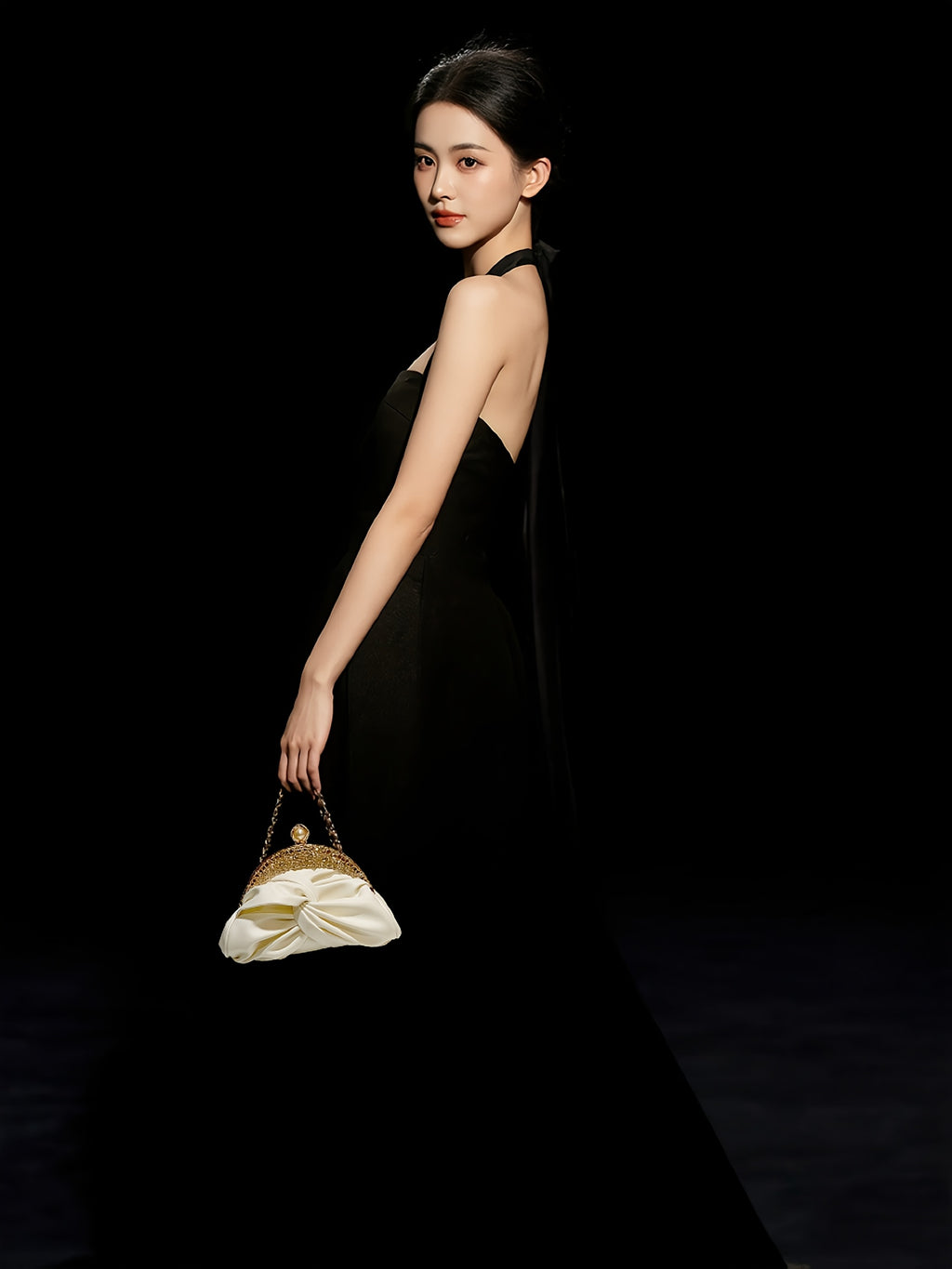 Elegant White Mini Clutch with Golden Rhinestone Crown