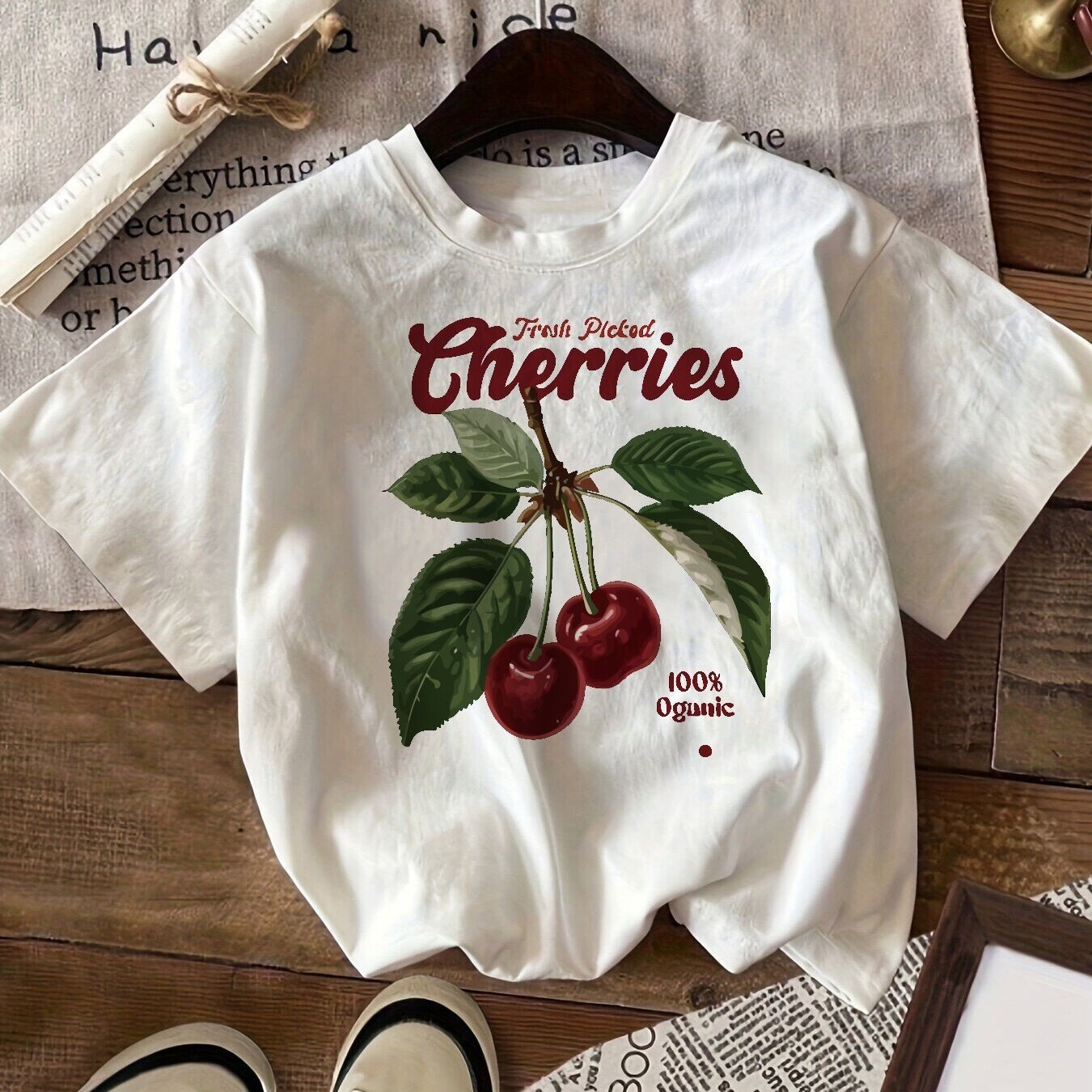 Stylish Letter Cherry Print Tee