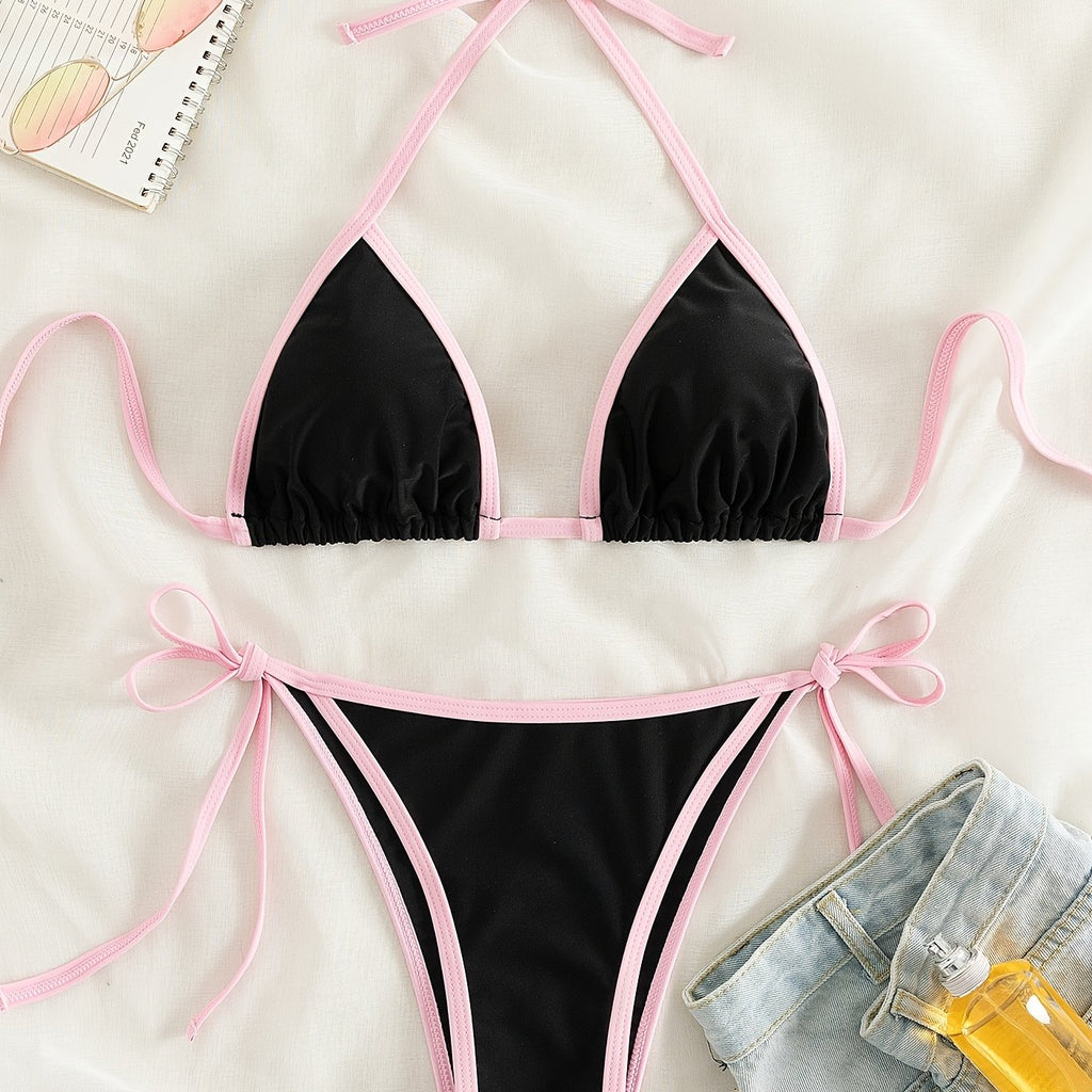Contrast Trim Tie Side 2 Piece Bikini Swimsuit