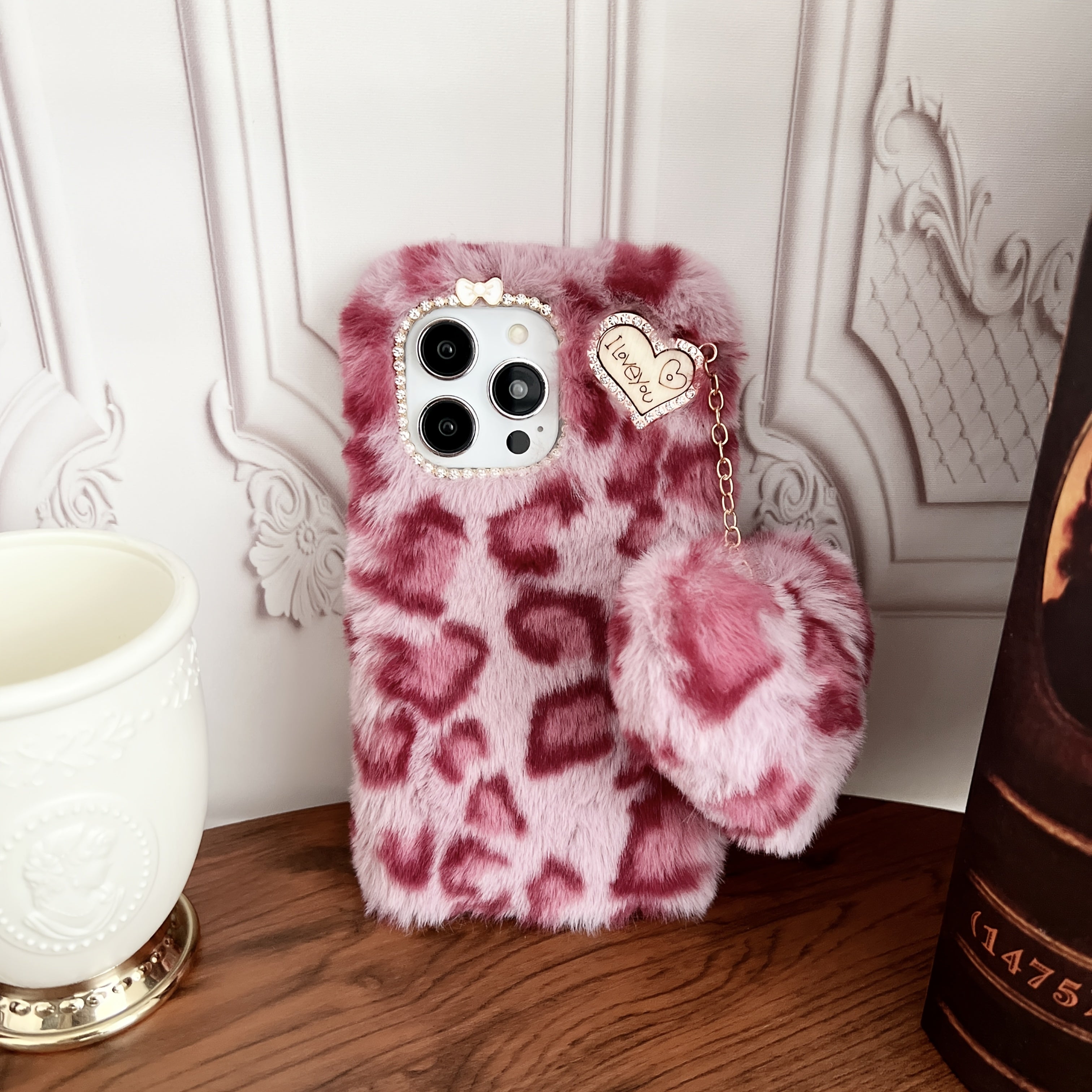 Abstract Colored Leopard Print Matching Lanyard 3D Heart Accessory iPhone Case