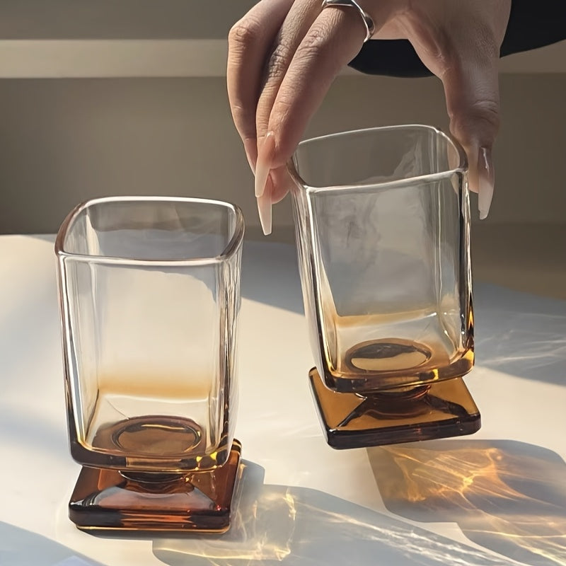Square Glass Cups with Maillard Brown Tapered Design