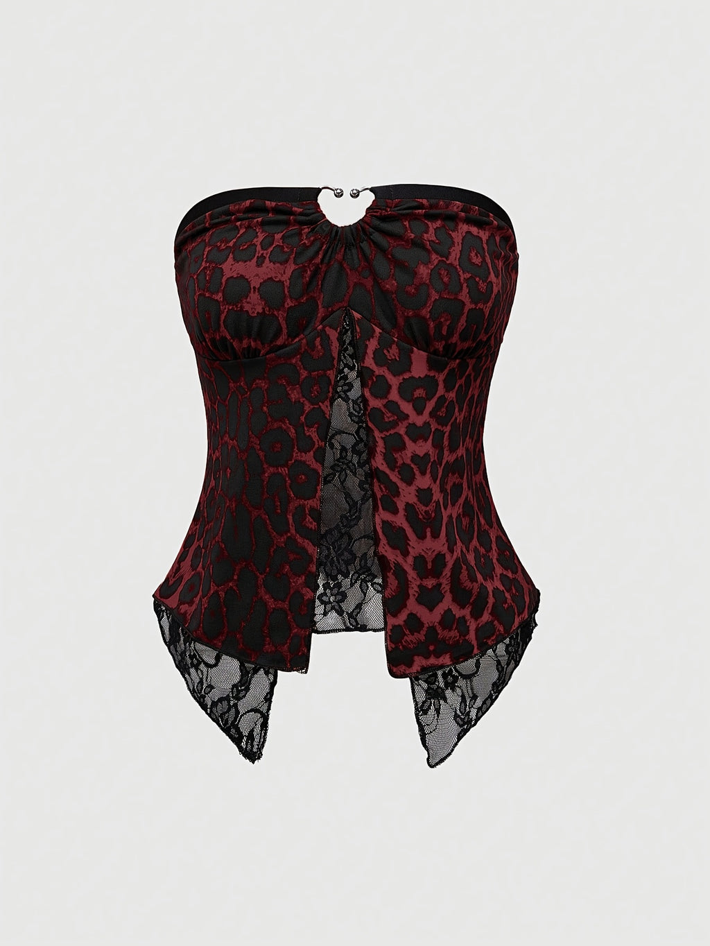 Leopard Print Lace Trim Bandeau Top