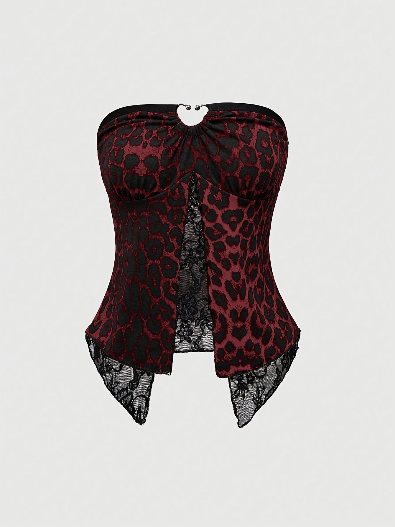 Leopard Print Lace Trim Bandeau Top