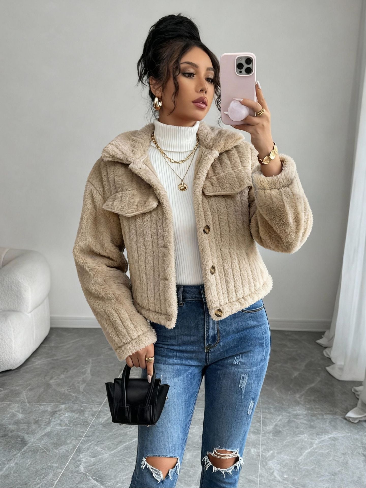 Khaki Notch Collar Coat