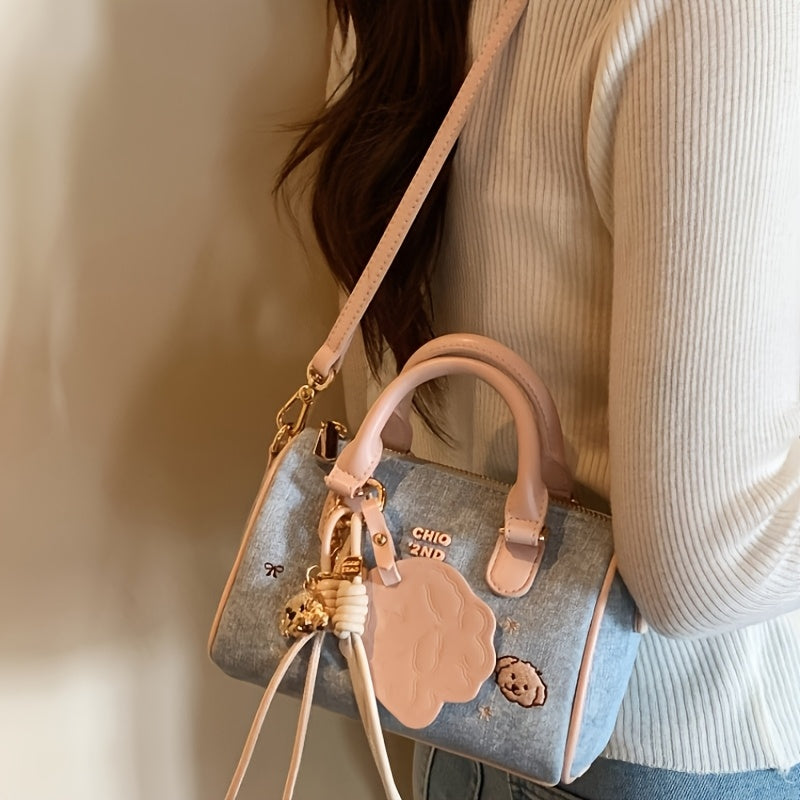 Handbag with Golden-Tone Hardware & Cute Pink Bead-like Charm