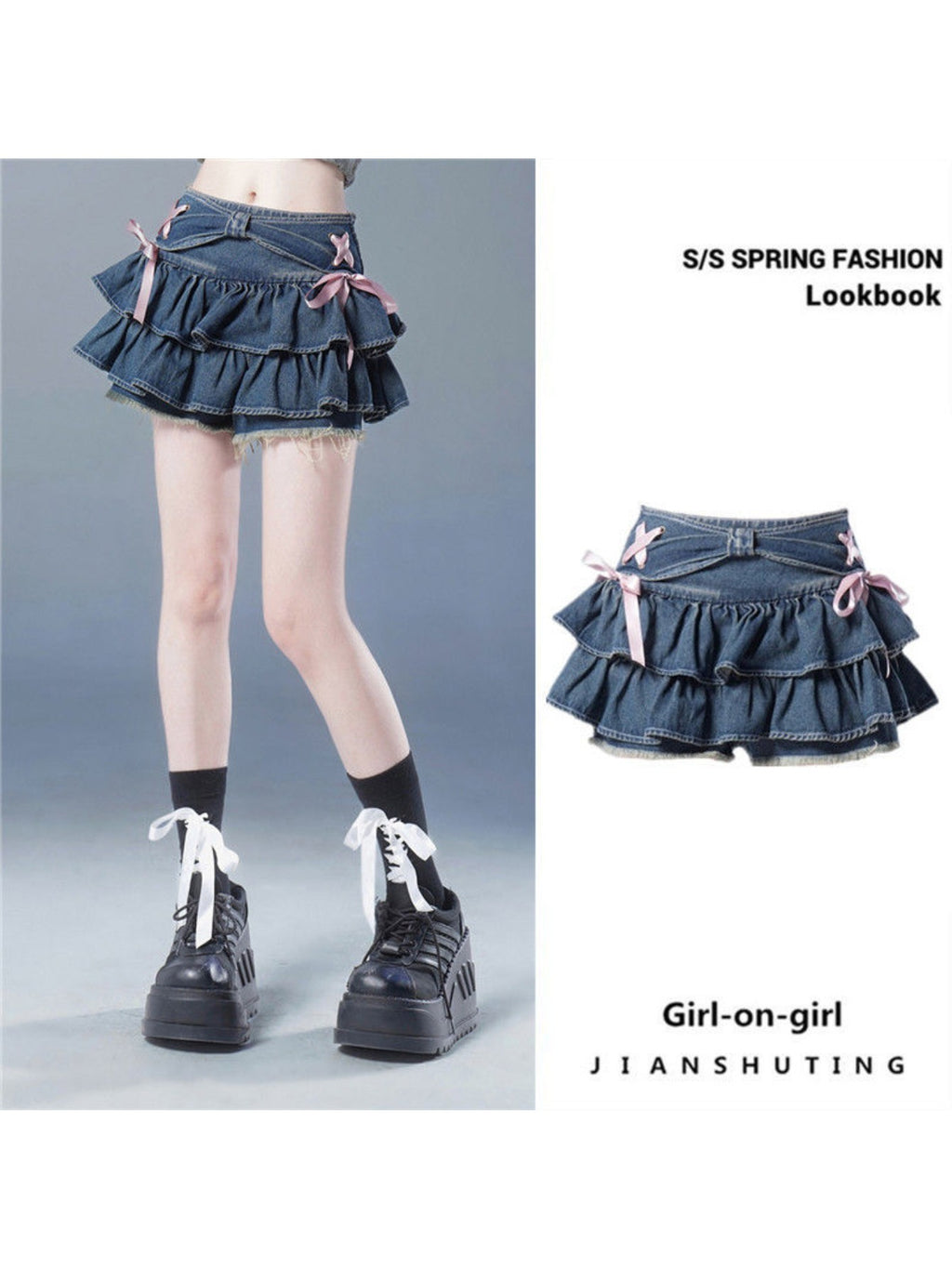 Women'S Blue Denim Pleated Mini Skirt - High Waist Slim Fit A-Line Skirt Shorts with Layered Ruffled Hem, Structured Waist & Smooth Texture, All-Season Versatile Casual to Semi-Formal Outfits, Trendy Fashion Skirt for Women,