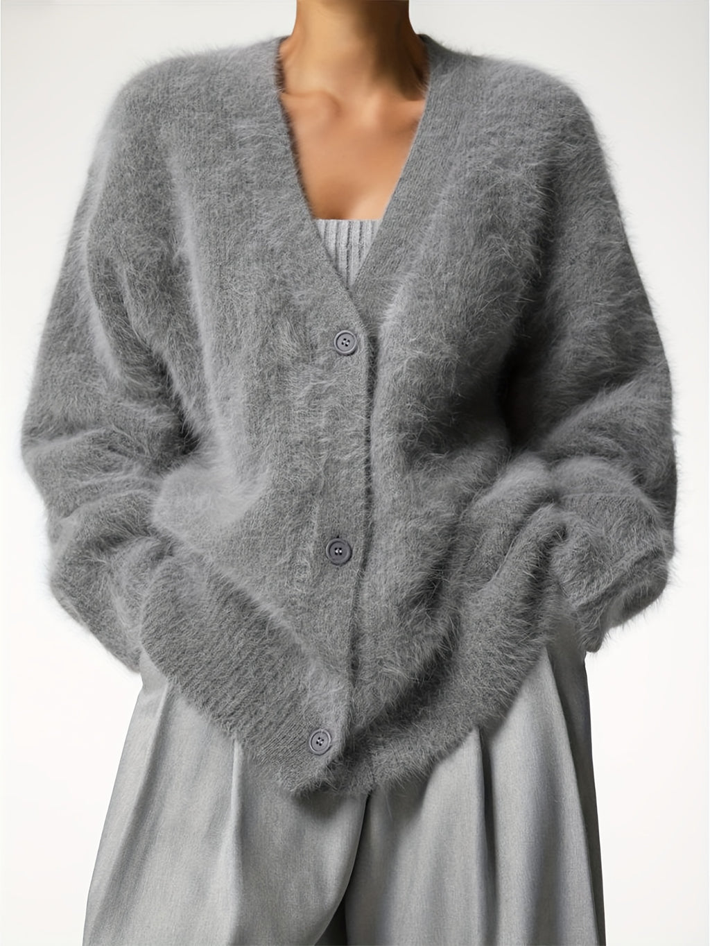 Women'S Light Gray V-Neck Cardigan - Soft Open Front Sweater with Long Sleeves, Elegant & Versatile for Casual, Date Night, Party or Business Wear, Versatile Cardigan | Vneck Sweater | Construction, Sweater Cardigan