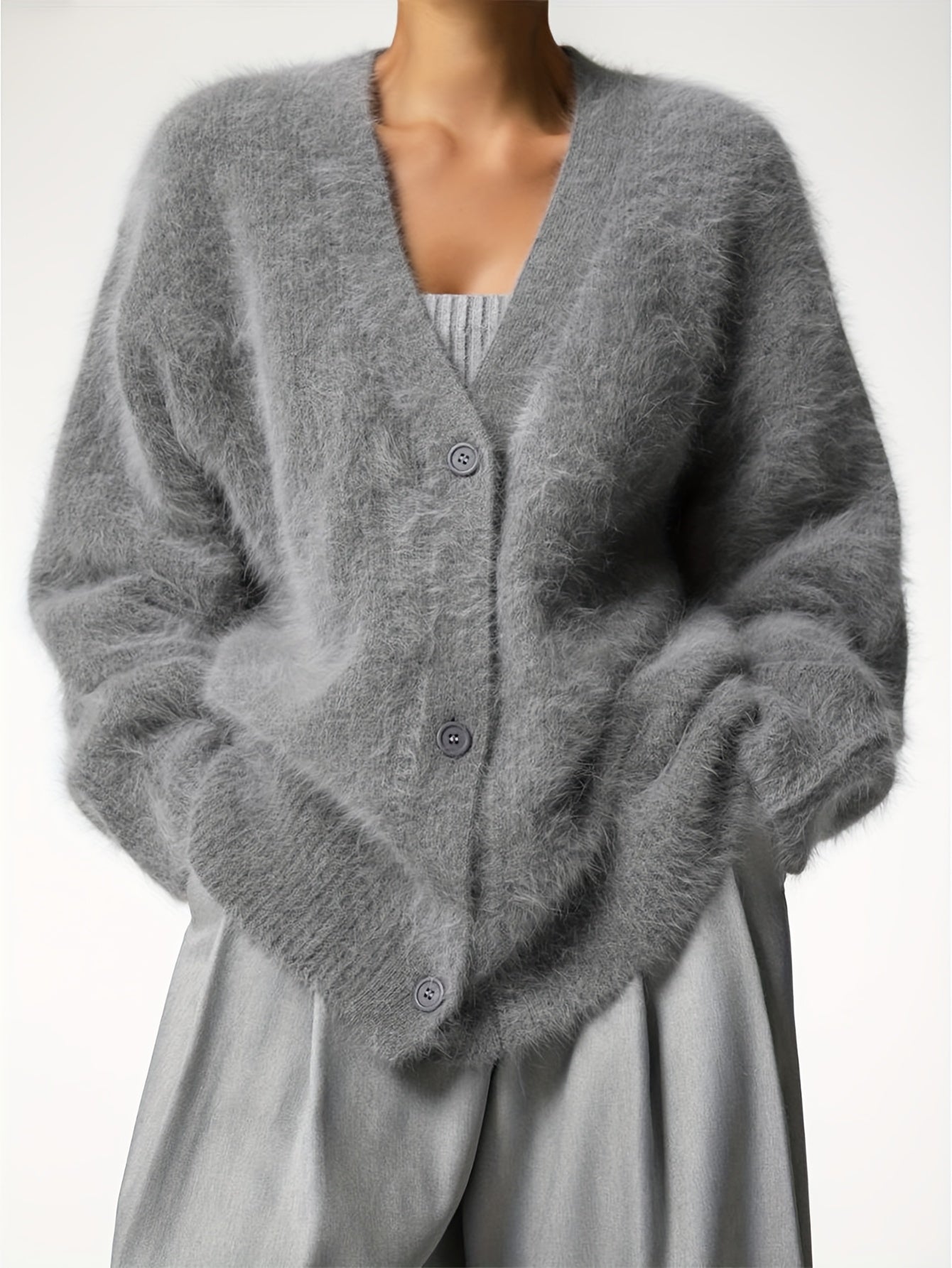 Women'S Light Gray V-Neck Cardigan - Soft Open Front Sweater with Long Sleeves, Elegant & Versatile for Casual, Date Night, Party or Business Wear, Versatile Cardigan | Vneck Sweater | Construction, Sweater Cardigan