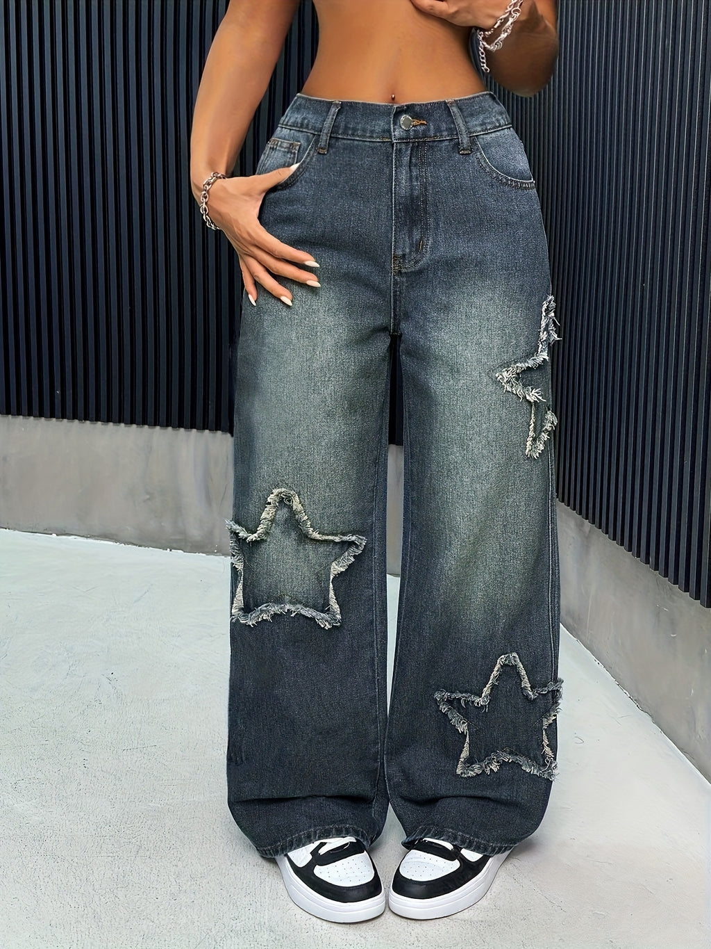 Denim Jeans with Star Patches