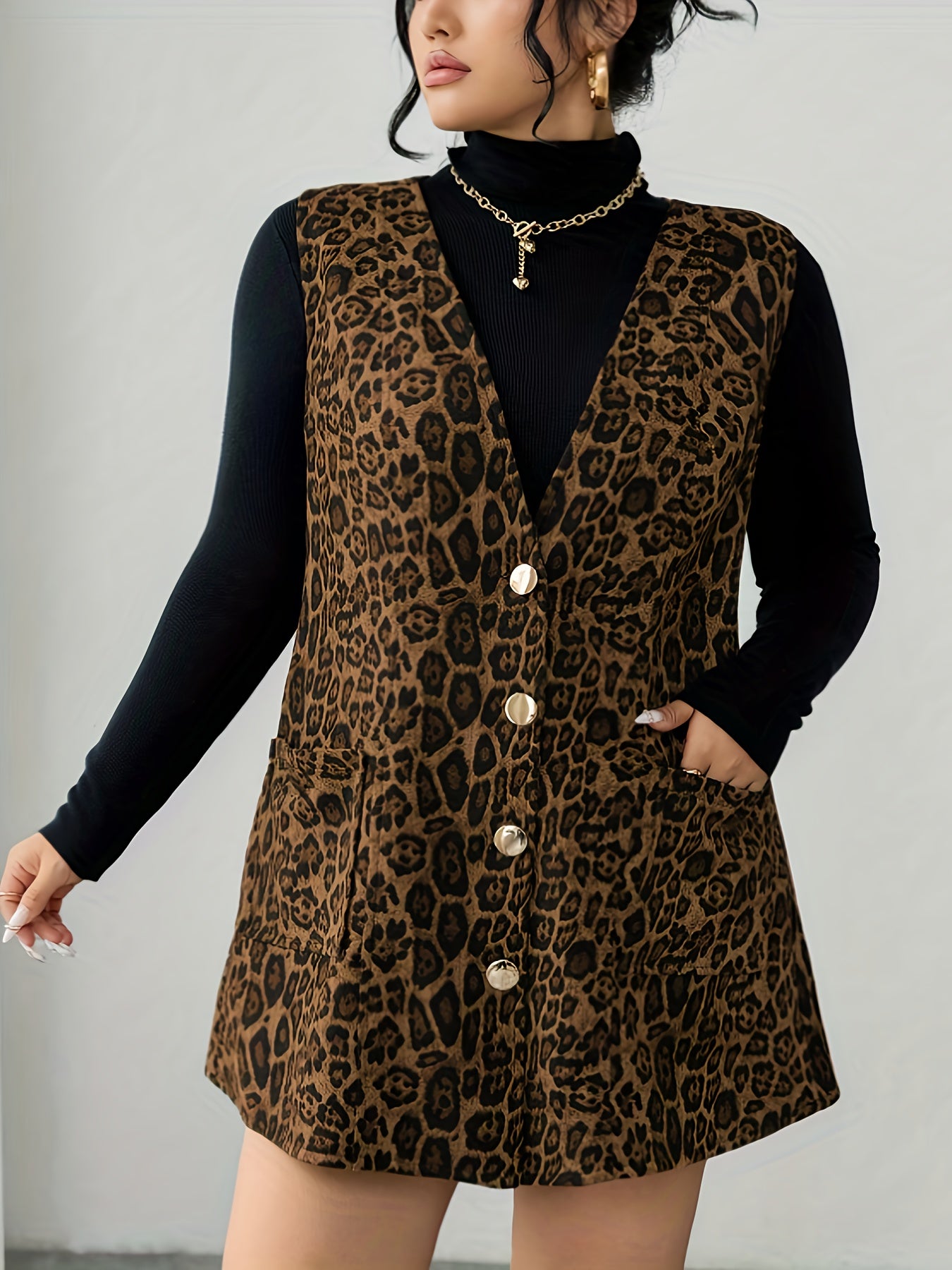 Leopard Print V-Neck Dress