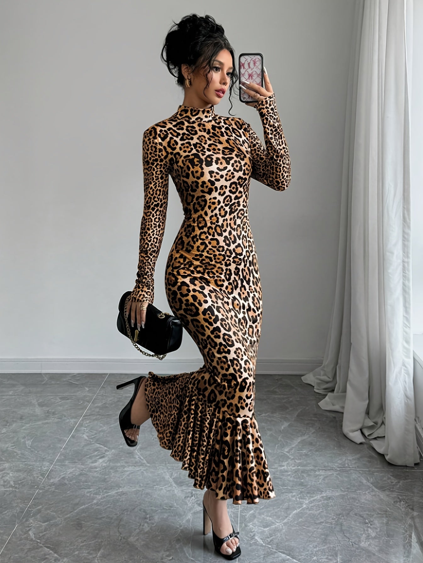 Leopard Print Women's Elegant Maxi Dress
