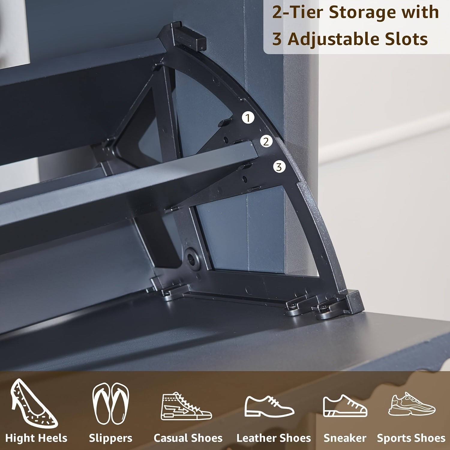 Wave-patterned Shoe Cabinet Featuring 2 Flip Drawers And A Top Drawer, 48-inch Tall Narrow Shoe Organizer, Curved Profile Design, Wooden Shoe Rack for Entryways, Entryway Storage, Hallway Furniture, Contemporary Design, Sleek