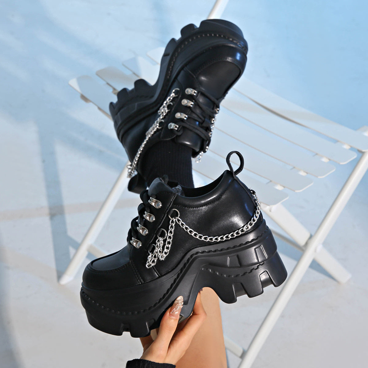 Chunky High-Heel Lace-Up Ankle Boots