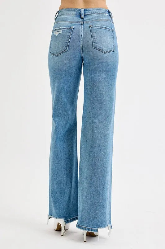 RISEN Full Size Distressed Wide Leg Jeans Plus Size