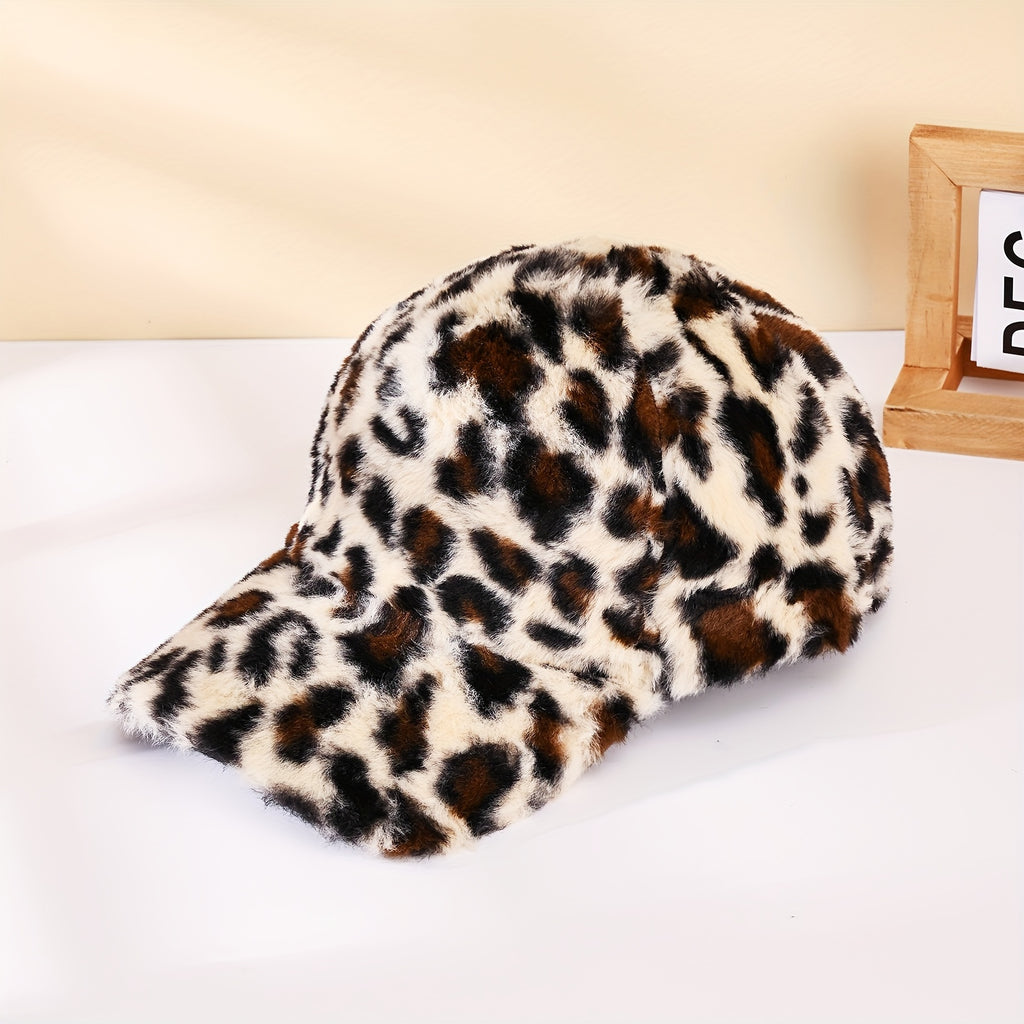 Leopard-Print Plush Baseball Cap