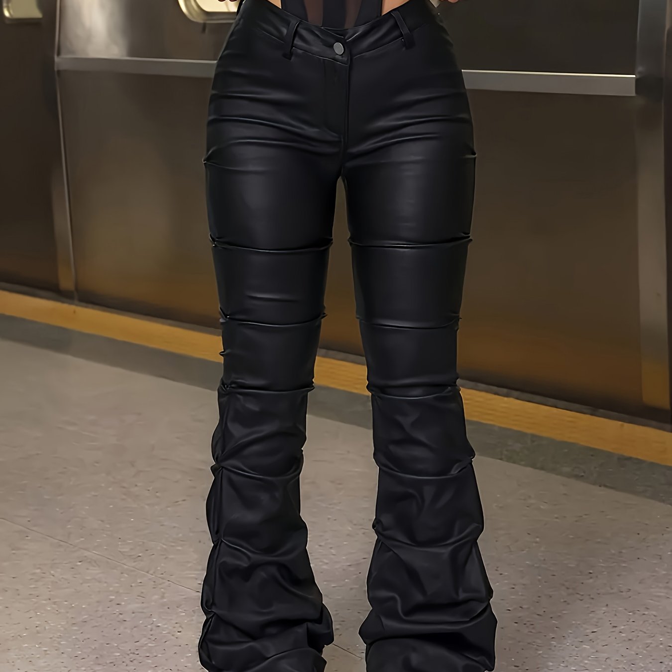 Wide-Leg Tapered Floor-Length Pants