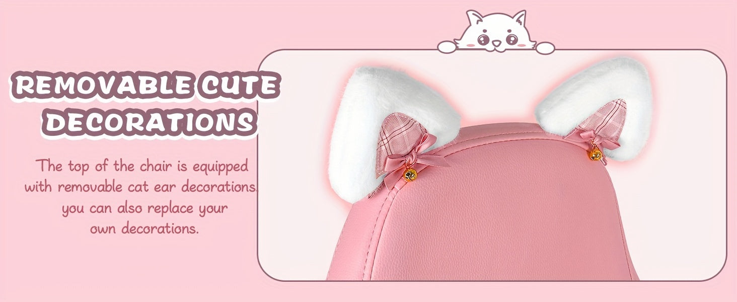 Pink Kawaii Cat Ear Gaming Chair with Paw Cushion