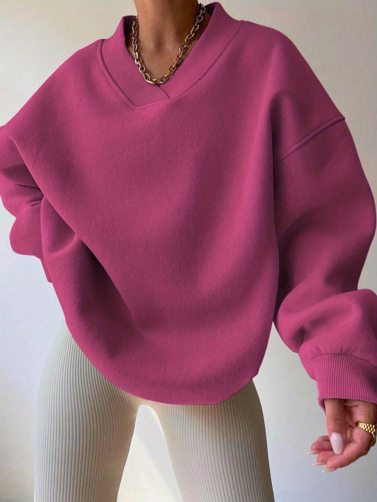 V-Neck Oversized Pullover Sweatshirt