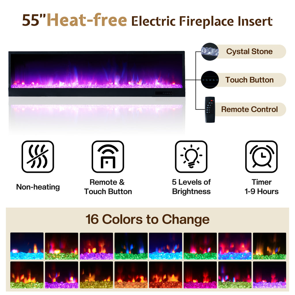 Modern California King Size Bed Frame with Electric Fireplace