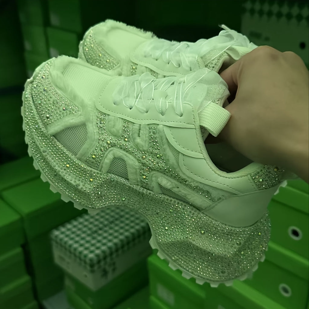 Rhinestone-Embellished Sneakers with Thick Platform Sole
