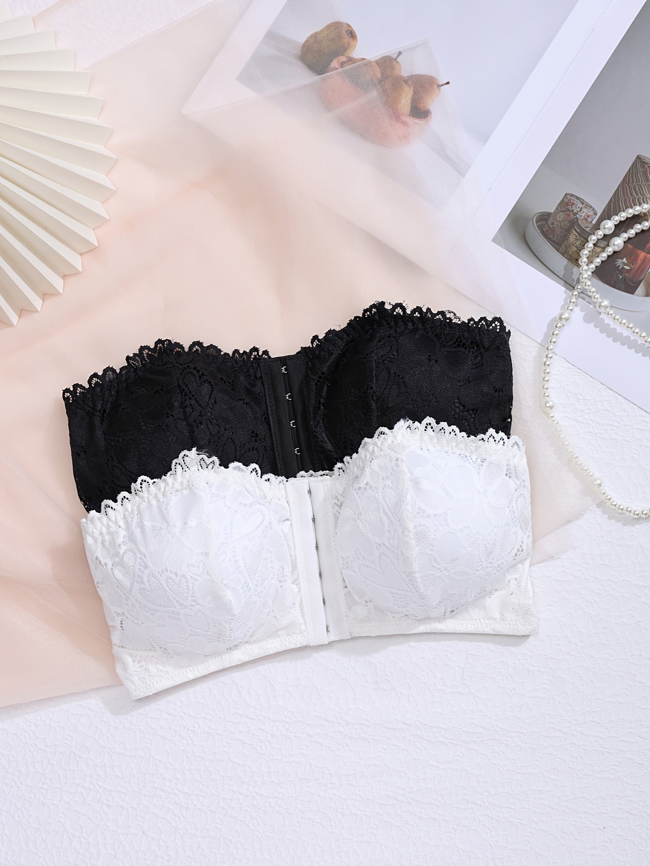 Lace Strapless Bras with Front Closure {2pcs}