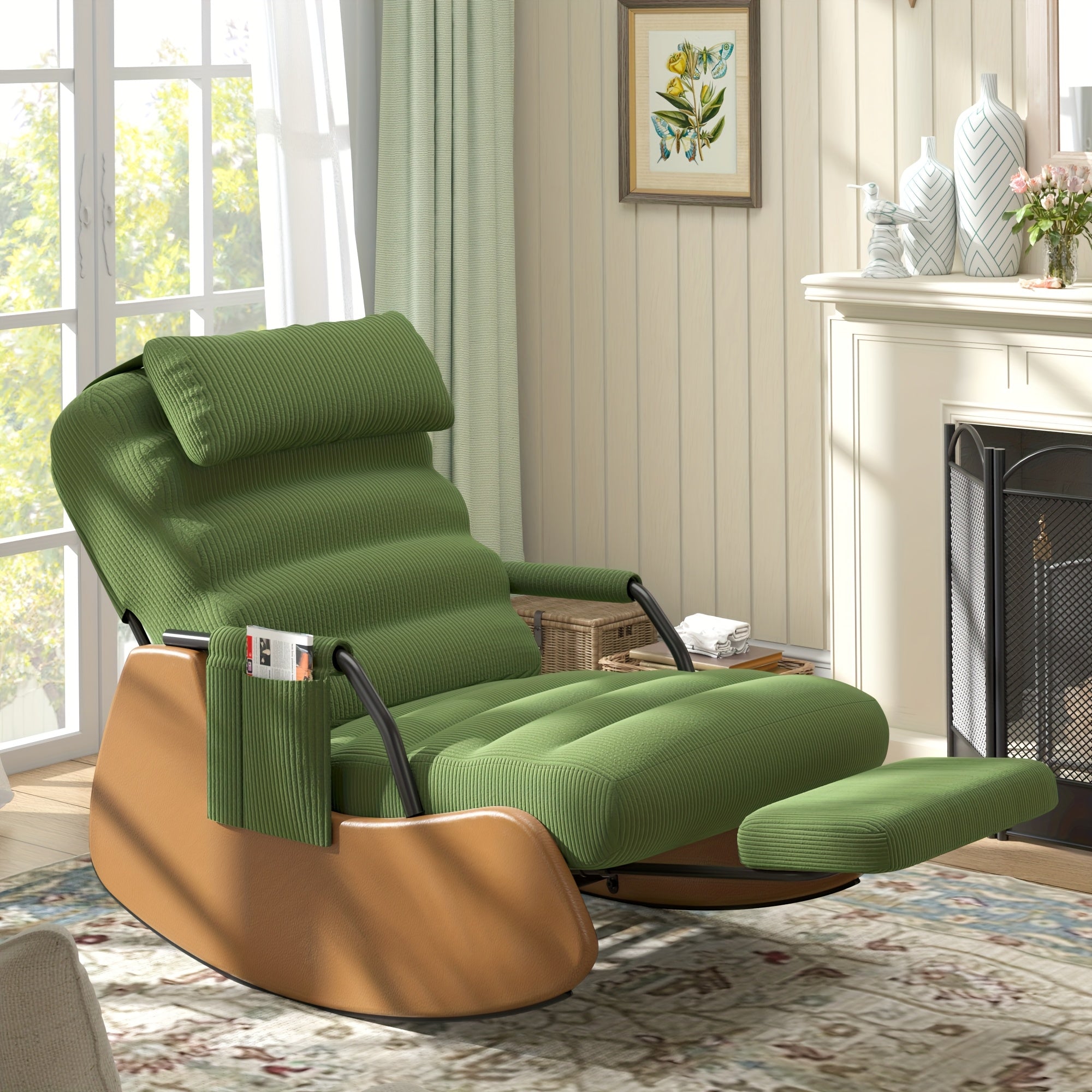 Nursery Glider Rocking Chair with Soft Cushioned Seat & Headrest