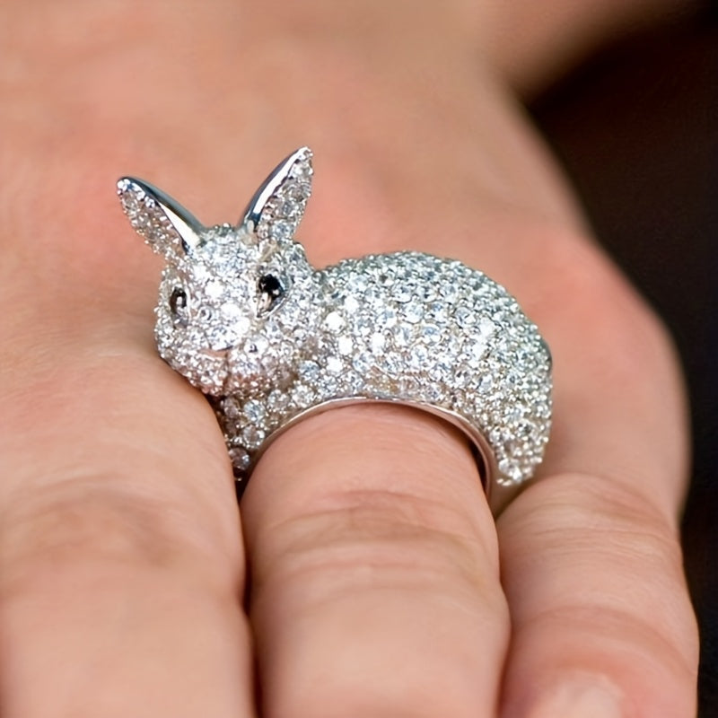 Micro-Paved Synthetic Zirconia Rabbit Ring