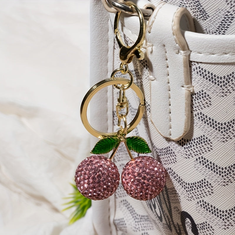 Rhinestone Cherry Keychain