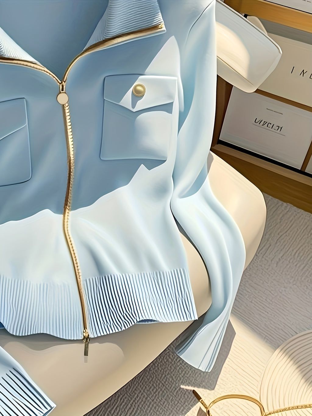 High-Neck Zip-Up Cardigan