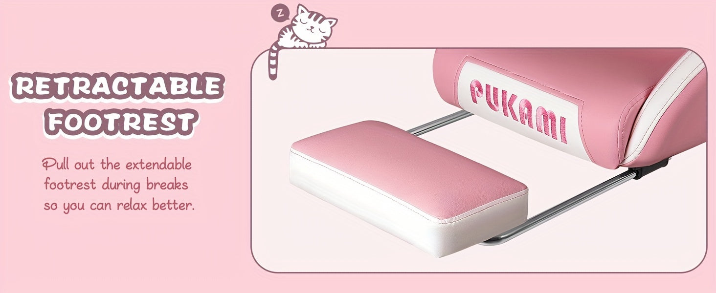 Pink Kawaii Cat Ear Gaming Chair with Paw Cushion