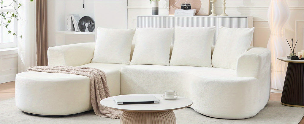 100'' Modern Curved Sofa Couch With Chaise And 4 Pillows