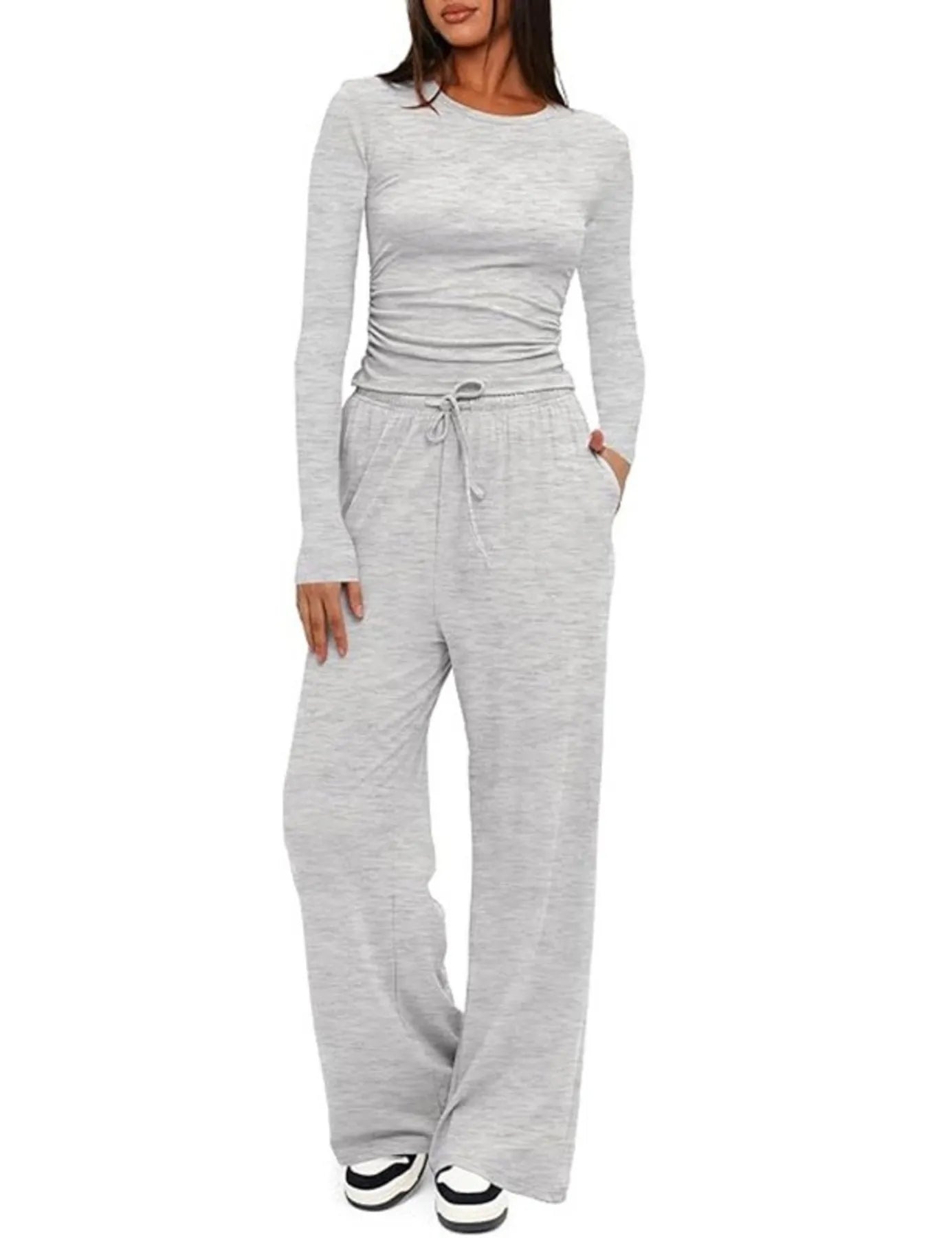 Round Neck Long Sleeve Top and Pants Set