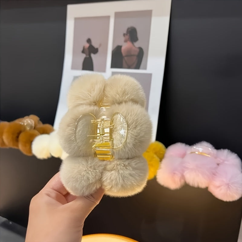 Set of Two Oversized Plush Hair Clips with Rabbit Ears