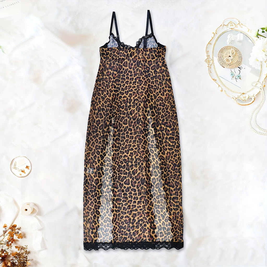 Wild Charm Style Leopard Print Lace Trim Sexy Lingerie Set